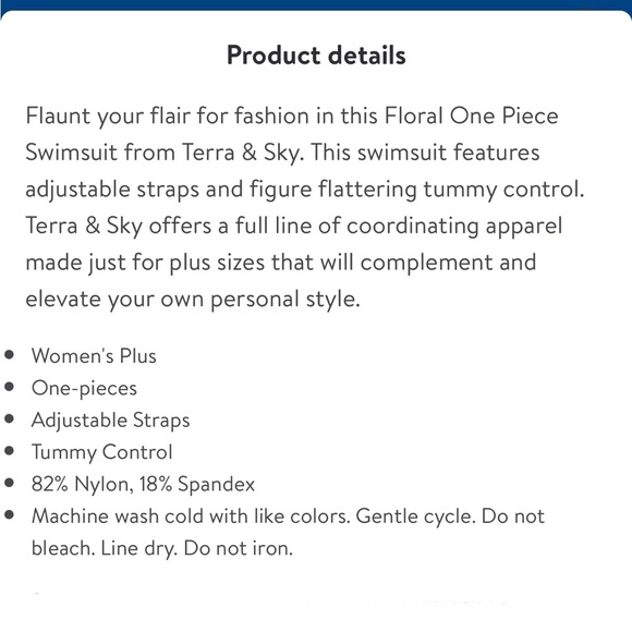 Terra & Sky Floral Print Tommy Control Removable Cups One Piece Swimwear 2X - Picture 16 of 16